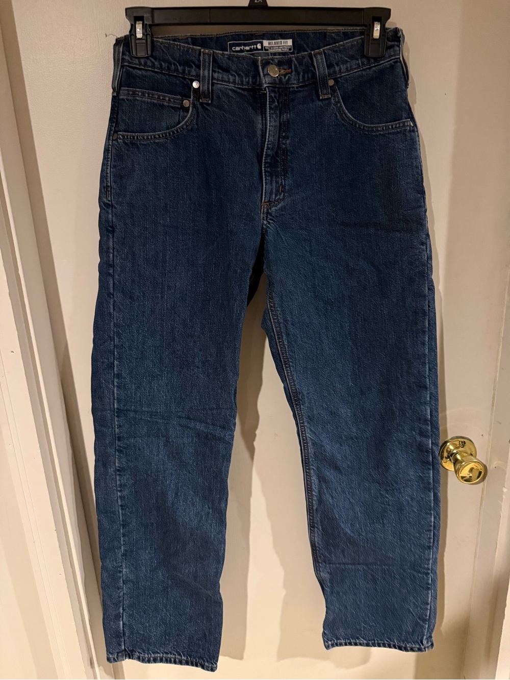 Carhartt Men's Navy Relaxed Straight Flannel Lined Jeans
